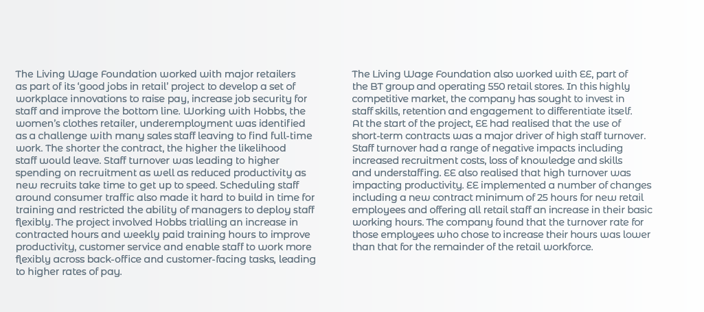  The Living Wage Foundation worked with major retailers as part of its  good jobs in retail  project to develop a set   