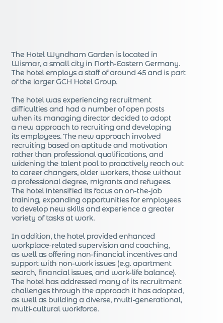  The Hotel Wyndham Garden is located in Wismar, a small city in North-Eastern Germany  The hotel employs a staff of a   