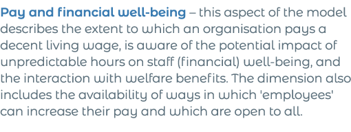 Pay and financial well-being   this aspect of the model describes the extent to which an organisation pays a decent l   