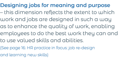 Designing jobs for meaning and purpose   this dimension reflects the extent to which work and jobs are designed in su   